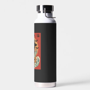 Black cat eats Japanese ramen for Halloween Water Bottle