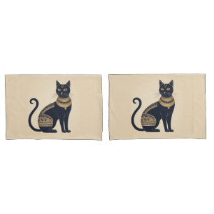 Black Cat Egyptian-Inspired Cream Pillowcase