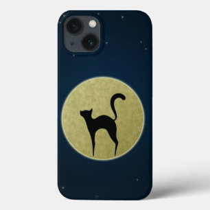 Black cat elegant silhouette and moon iPhone 13 case