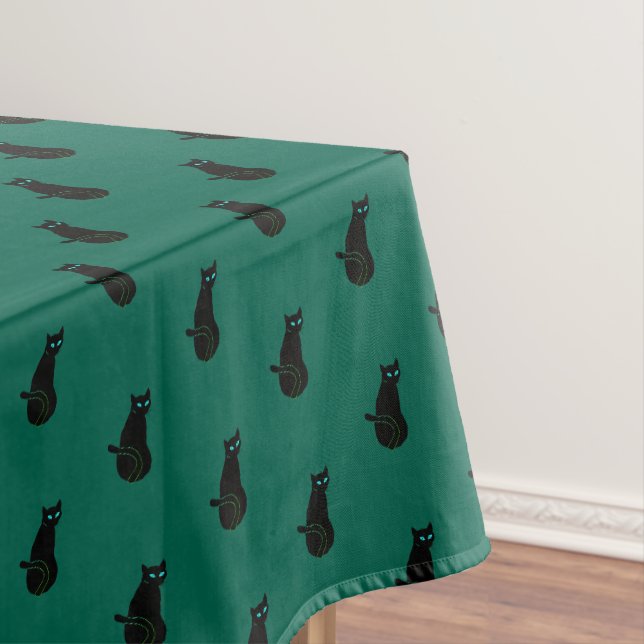 Black Cat Emerald Green Tablecloth - Choose Colour (In Situ)