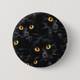 Black cat eyes 6 cm round badge