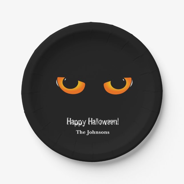 Black Cat Eyes Halloween Party Paper Plates (Front)