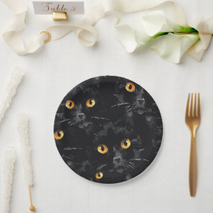 Black cat eyes paper plate
