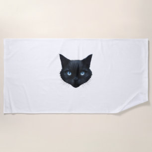 Black Cat Face Blue Eyes Graphic Tee Cat Men Women Beach Towel