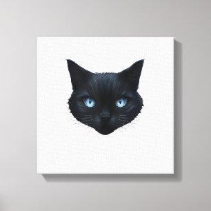 Black Cat Face Blue Eyes Graphic Tee Cat Men Women Canvas Print