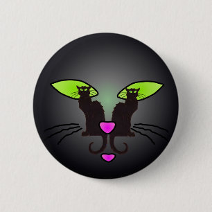 BLACK CAT FACE by SHARON SHARPE 6 Cm Round Badge