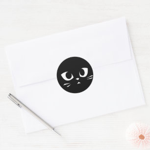 black cat face classic round sticker