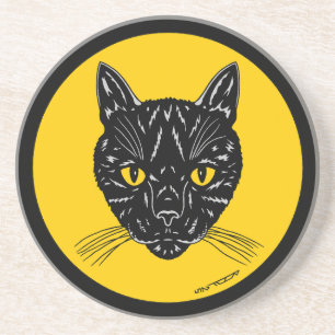 Black Cat Face Coaster