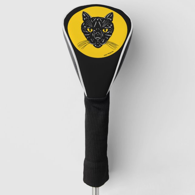 Black Cat Face Golf Head Cover (Front)