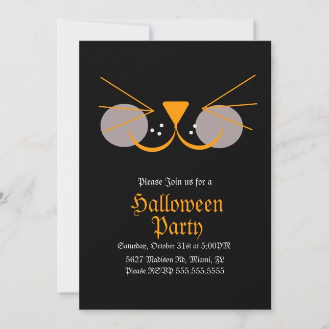 Black Cat Face Halloween Birthday Party  Invitation (Front)