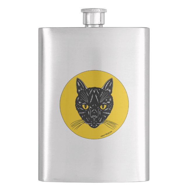 Black Cat Face Hip Flask (Front)