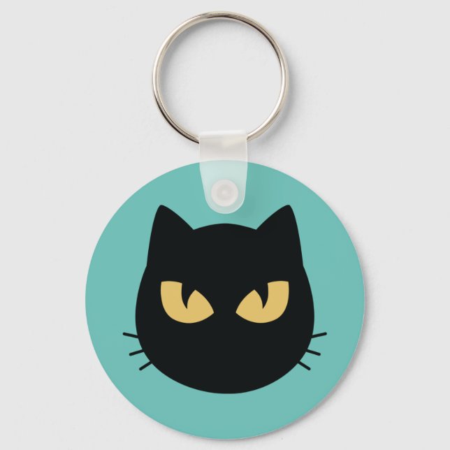 Black Cat face  Key Ring (Front)