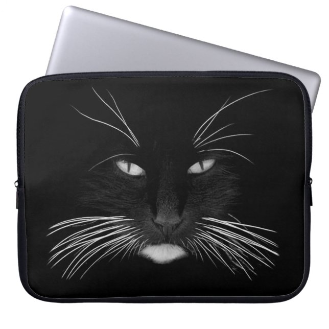 Black Cat Face Laptop Sleeve (Front)