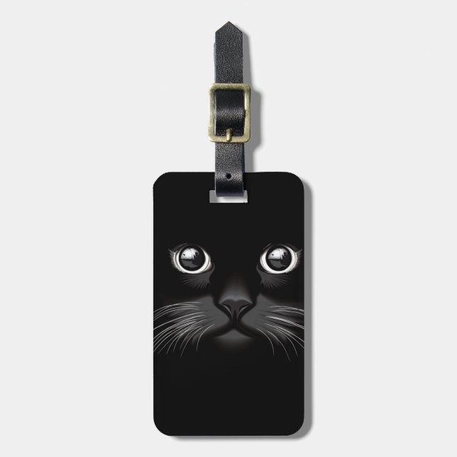 Black Cat Face Luggage Tag (Front Vertical)