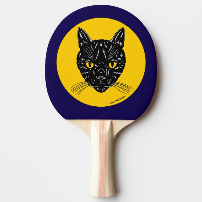Black Cat Face Ping Pong Paddle (Front)
