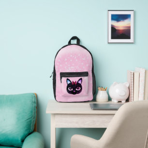 Black Cat Face  Printed Backpack