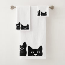 "Black Cat Face" Towels Set