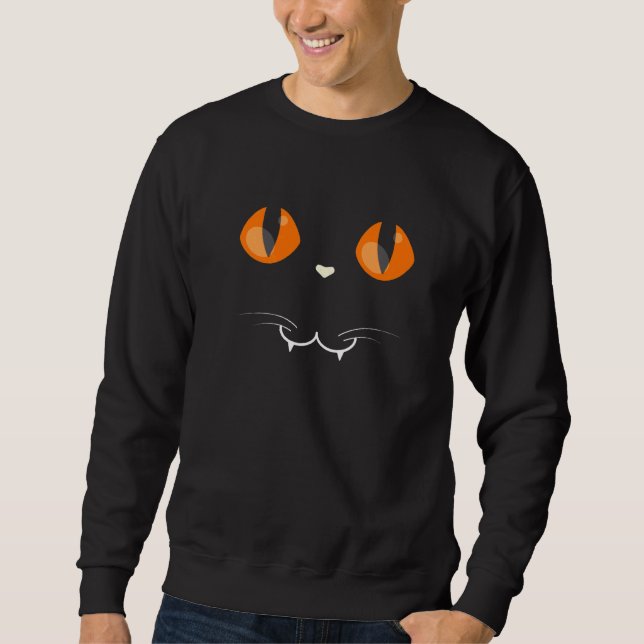 Black Cat Face Vampire Halloween Costume Sweatshirt (Front)