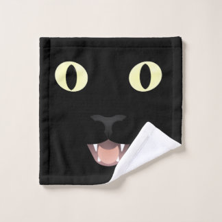 Black Cat Face Washcloth Wash Cloth