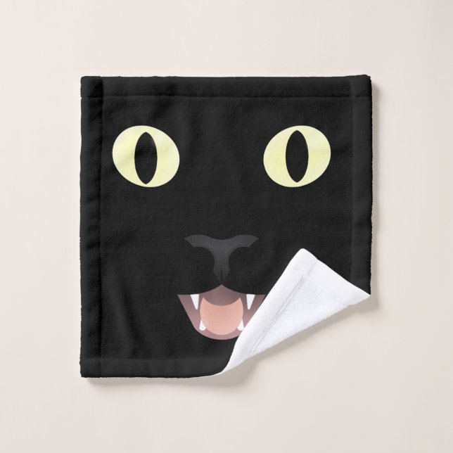 Black Cat Face Washcloth Wash Cloth (Wash Cloth)