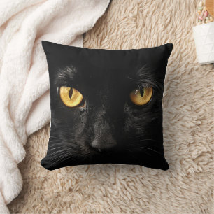 Black Cat Face With Gold Eyes  Cushion