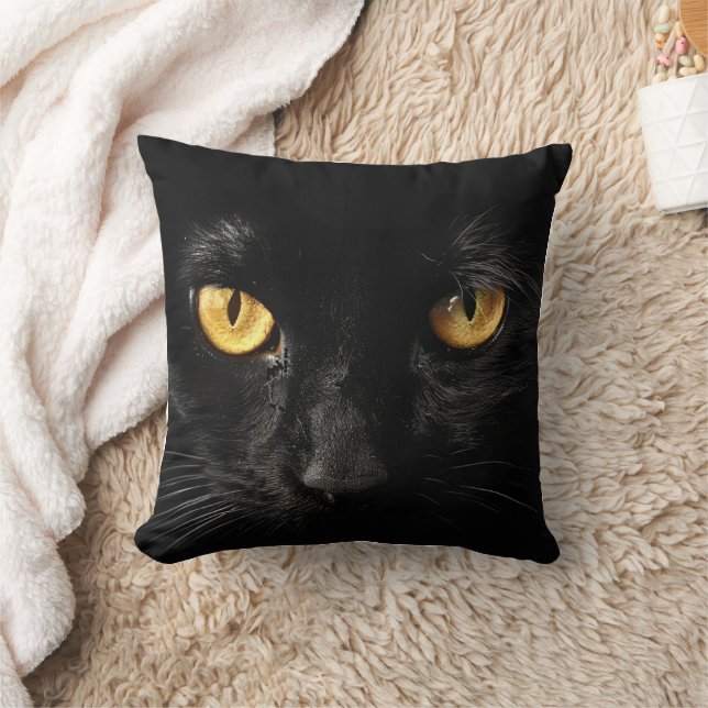 Black Cat Face With Gold Eyes  Cushion (Blanket)