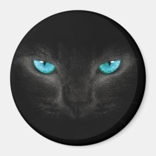 Black Cat Face with Turquoise Eyes Magnet