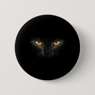 Black Cat Face Yellow Eyes Funny Cat Lover 6 Cm Round Badge