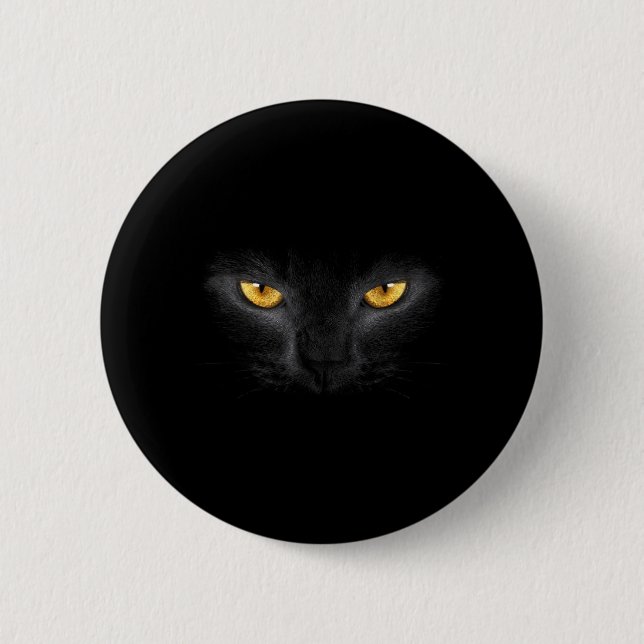 Black Cat Face Yellow Eyes Funny Cat Lover 6 Cm Round Badge (Front)