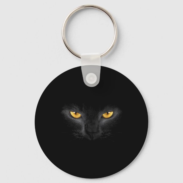 Black Cat Face Yellow Eyes Funny Cat Lover Key Ring (Front)