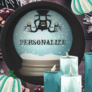 Black cat fall chandelier autumn snow globe paper plate