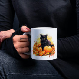 Black Cat Fall  Coffee Mug