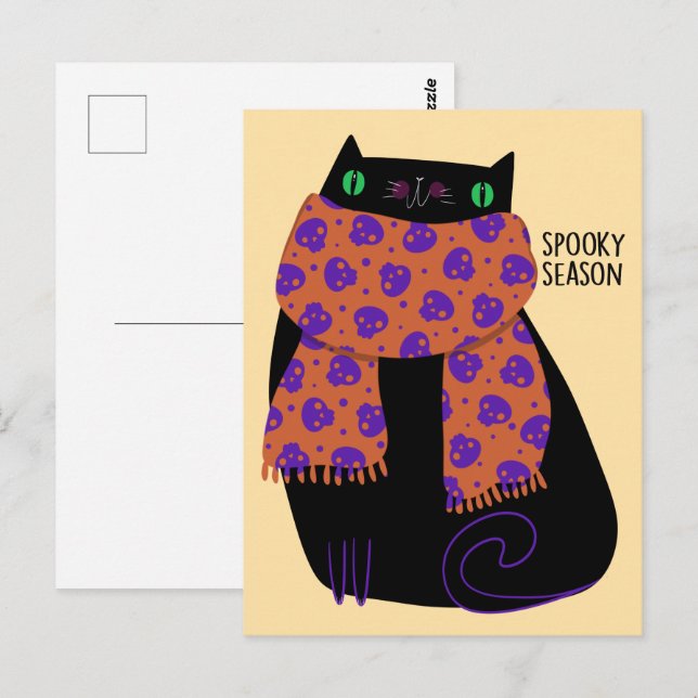 Black Cat Fall Season Halloween Spooky Cute Postcard (Front/Back)