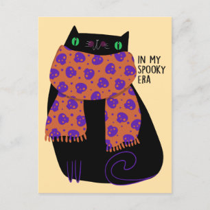 Black Cat Fall Season Halloween Spooky Cute Postcard