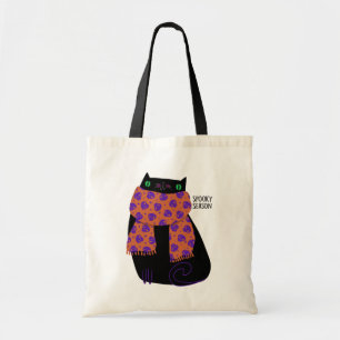 Black Cat Fall Season Halloween Spooky Cute Tote Bag
