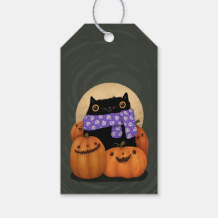 Black Cat Fall Season Happy Halloween Gift Tags
