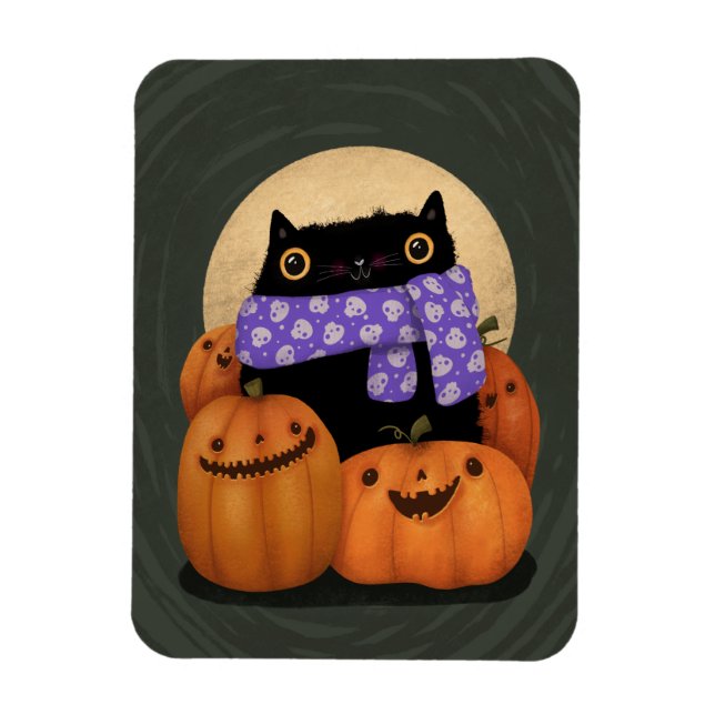 Black Cat Fall Season Happy Halloween Magnet (Vertical)