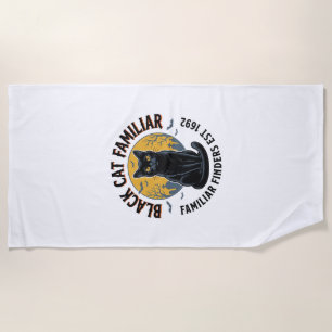 Black Cat Familiar Vintage Halloween Rescue Design Beach Towel