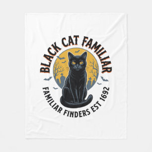 Black Cat Familiar Vintage Halloween Rescue Design Fleece Blanket