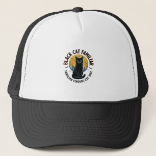 Black Cat Familiar Vintage Halloween Rescue Design Trucker Hat