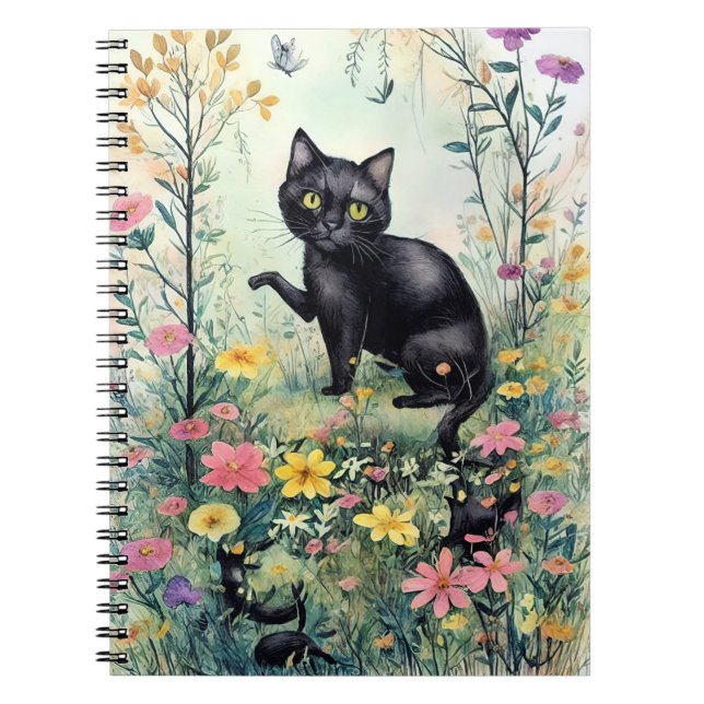 black cat fantasy flower forest 3 notebook (Front)