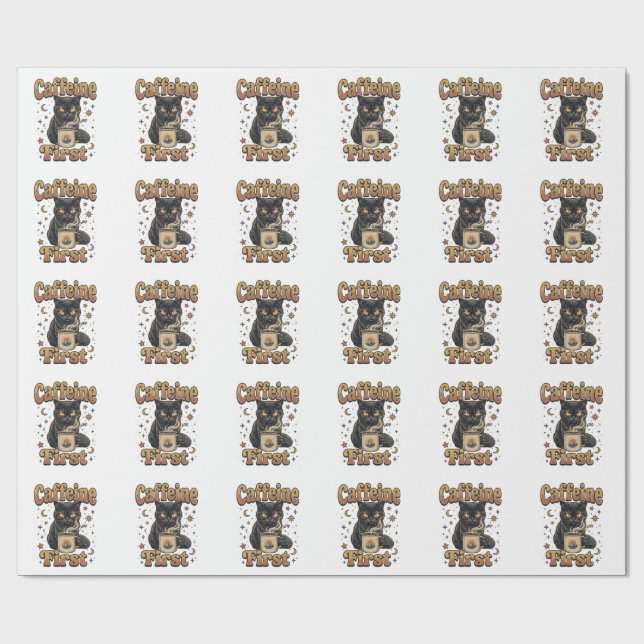Black Cat Fantasy Warrior T-Shirt Wrapping Paper (Flat)