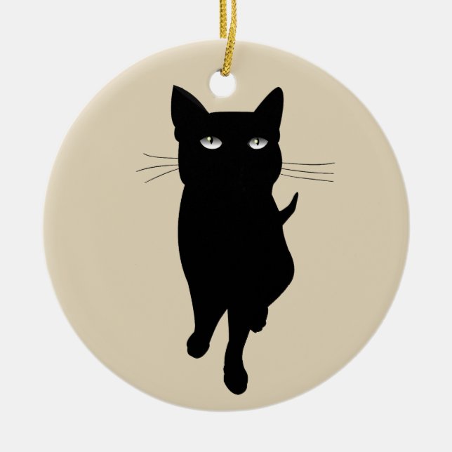 Black cat feline gothic kitty ceramic tree decoration (Front)
