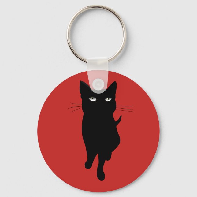 Black cat feline gothic kitty key ring (Front)