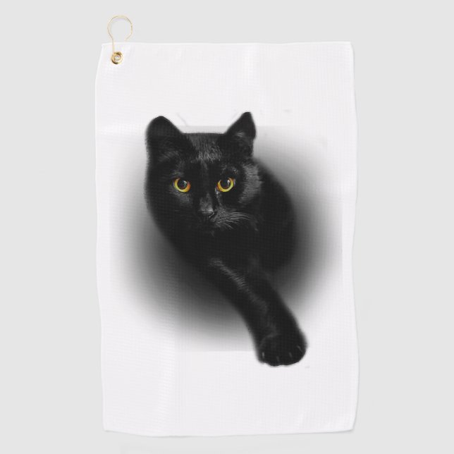 Black Cat Filing Nails Golf Towel (Front)