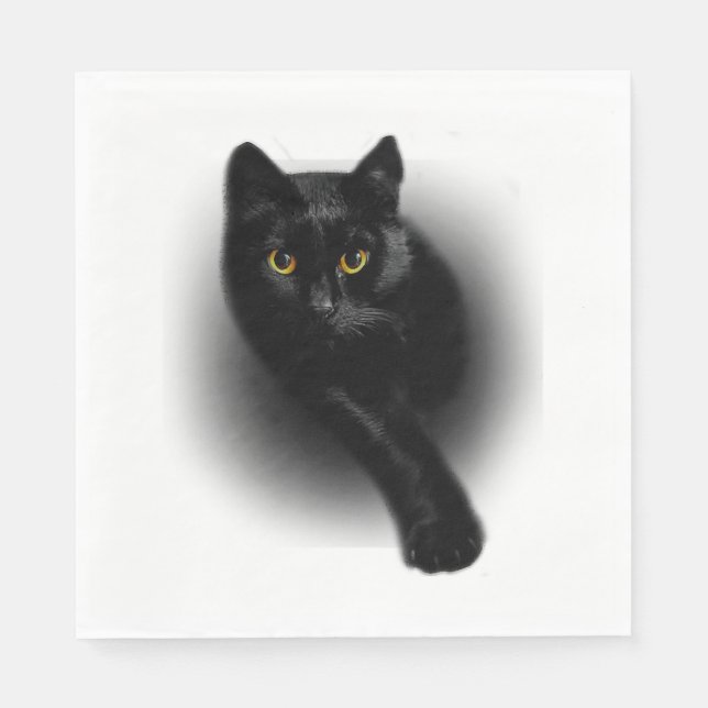 Black Cat Filing Nails Napkin (Front)
