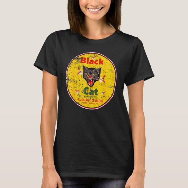 Black Cat Firecrackers  Vintage Funny   Cat T-Shirt (Front)