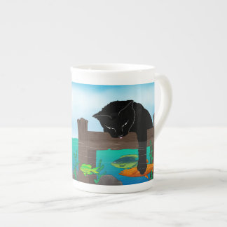 Black Cat Fishing Bone China Mug