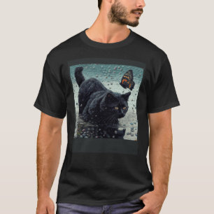 Black Cat Fishing Butterfly T-Shirt