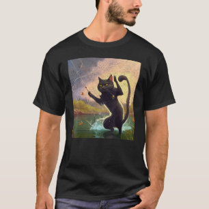 Black Cat Fishing Dabbing Dance T-Shirt